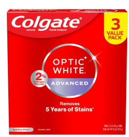 Colgate Optic White Advanced Hydrogen Peroxide Whitening Toothpaste, Mint, 3.2 oz, 3 Pack