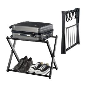 Set of 2 Folding Metal Luggage Rack Suitcase Shoe Racks and Storage Benches (Color: Black)